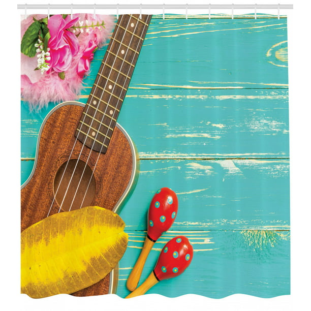 Details about   Music Shower Curtain Festive Guitar Instrument Print for Bathroom